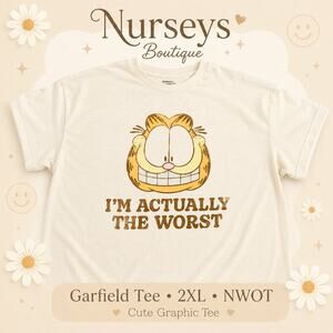 NWOT Garfield I’m Actually The Worst Cream Graphic Tee 2XL